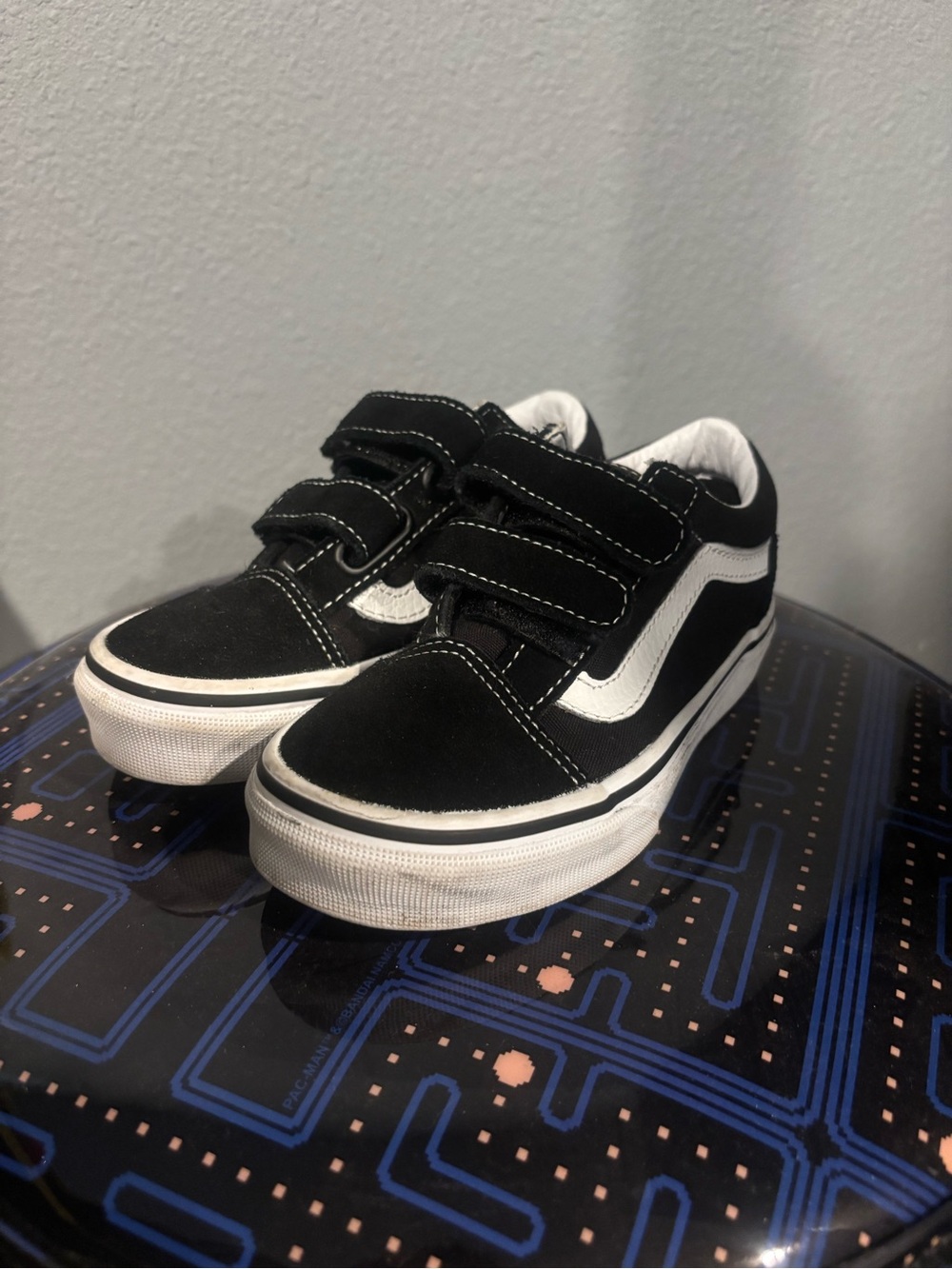 Vans Kids Black and White Velcro Skate Sneakers